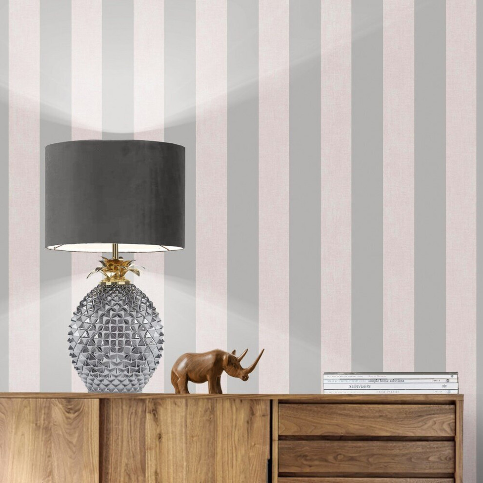 Muriva Darcy James Linen Stripe Pink Silver Wallpaper 173563