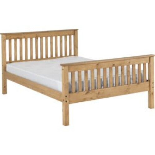 Seconique (4FT 6inch Double 135cm)Monaco Pine Bed Frame High Foot End Distressed Waxed Pine
