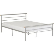(4FT 6inch Double 135cm)Orion Metal Bed Frame Silver-Wooden HeadBoard/FootBoard Caps