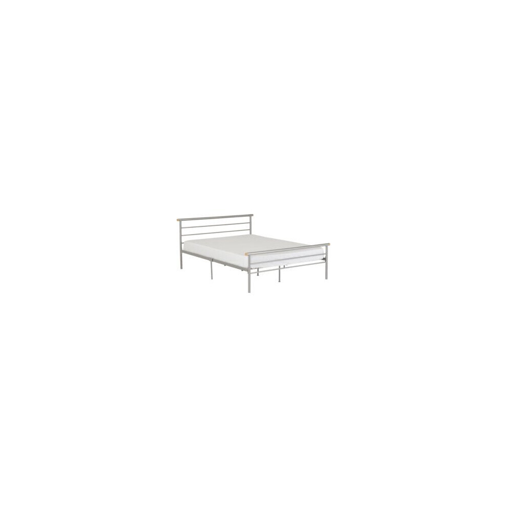 (4FT 6inch Double 135cm)Orion Metal Bed Frame Silver-Wooden HeadBoard/FootBoard Caps
