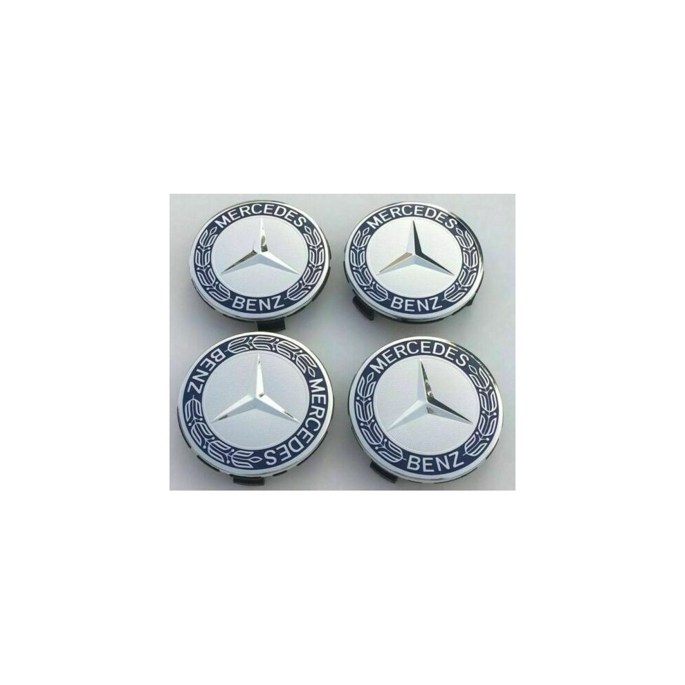 New Mercedes Benz Alloy Wheel Centre Caps 75mm Badges BLUE Hub Emblem