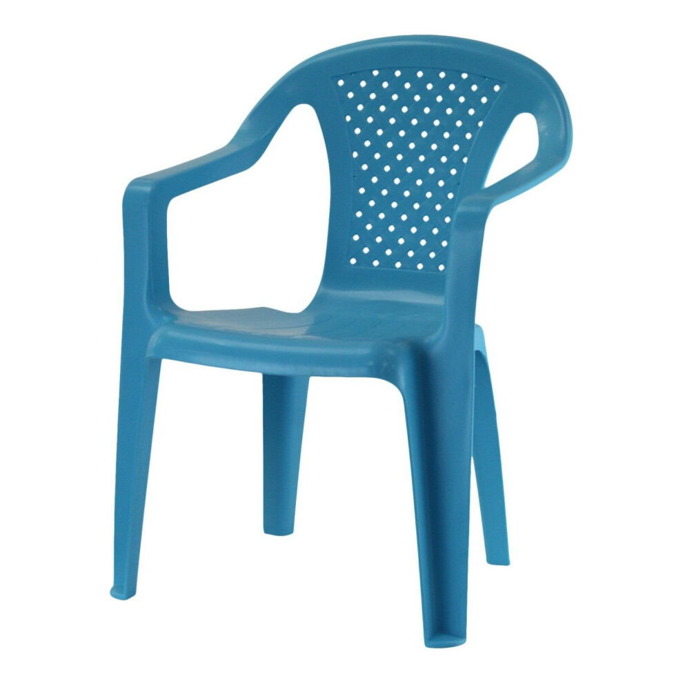 (Blue, Single) Plastic Kids Chairs - Coloured Stackable Sturdy Indoor Outdoor Children's Play