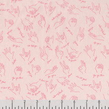 Fat Quarter Helping Hands Sign Language On Pink 100% Cotton Fabric