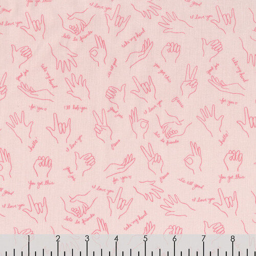 Michael Miller Fabrics Fat Quarter Helping Hands Sign Language On Pink 100% Cotton Fabric