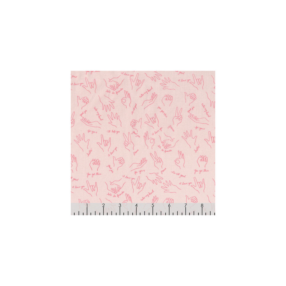 Fat Quarter Helping Hands Sign Language On Pink 100% Cotton Fabric