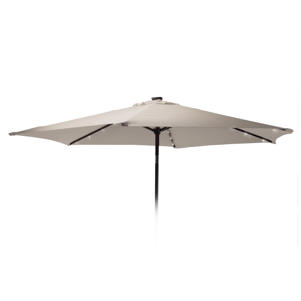 (Taupe) Metal Sun Shade Parasol Umbrella With Solar Lights