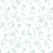 Fat Quarter Helping Hands Sign Language Green On White 100% Cotton Fabric