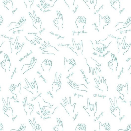 Michael Miller Fabrics Fat Quarter Helping Hands Sign Language Green On White 100% Cotton Fabric