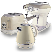 Ariete ARPK4 Retro Style Jug Kettle, 2 Slice Toaster and Espresso Machine Set, Vintage Design, Cream