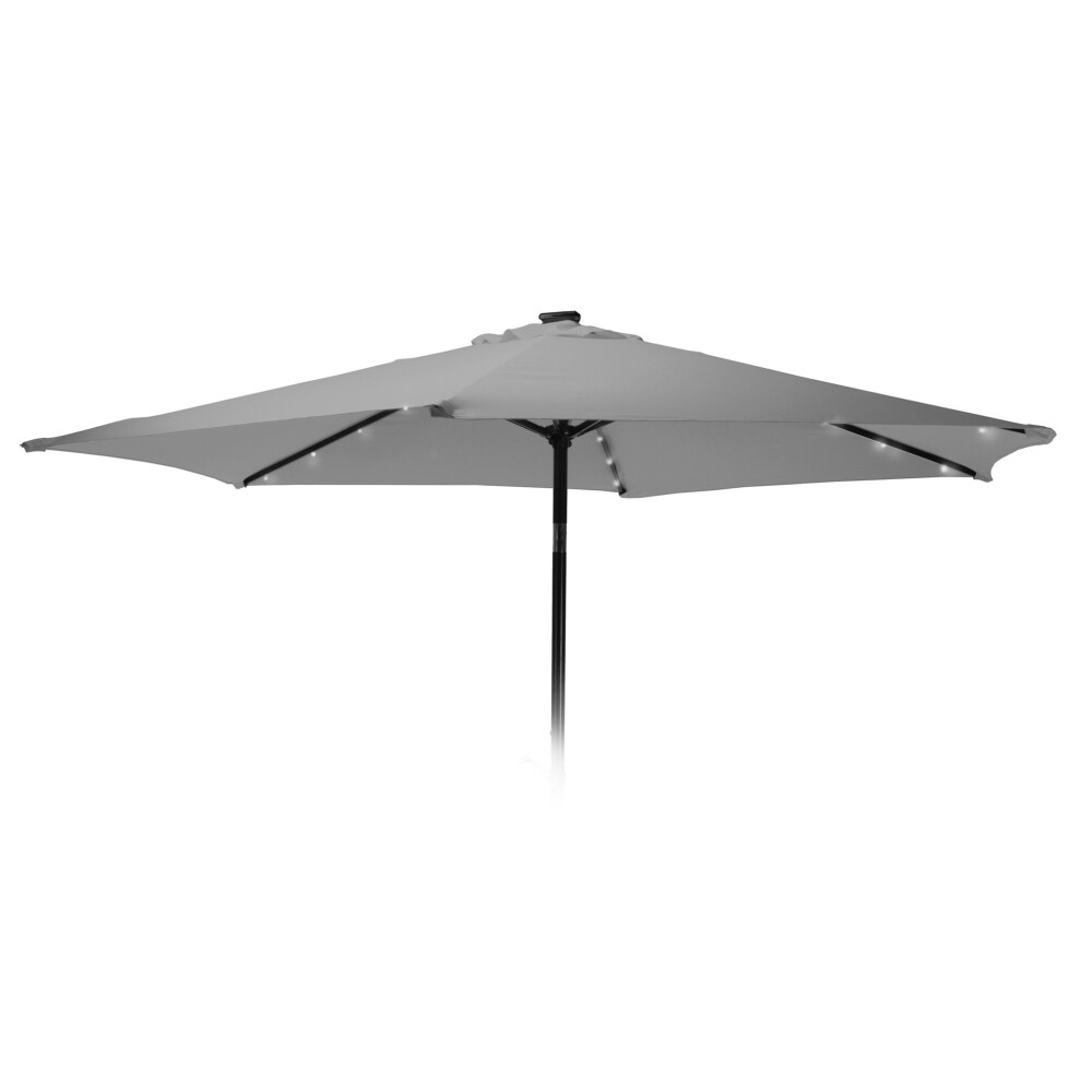 (Light Grey) Metal Sun Shade Parasol Umbrella With Solar Lights