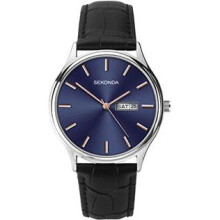 Sekonda Men's Blue face day/date Black Leather Strap Watch 1701