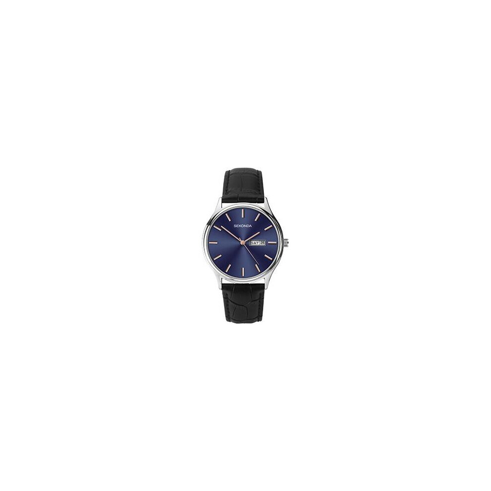 Sekonda Men's Blue face day/date Black Leather Strap Watch 1701