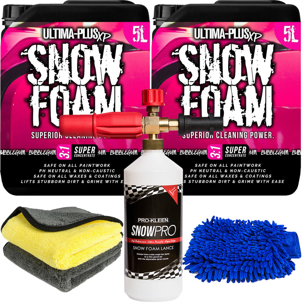 (1 X Prokleen Karcher Lance, Mitt & 2 Cloths) Ultima Plus Bubblegum Snow Foam 10L Detailing Kits