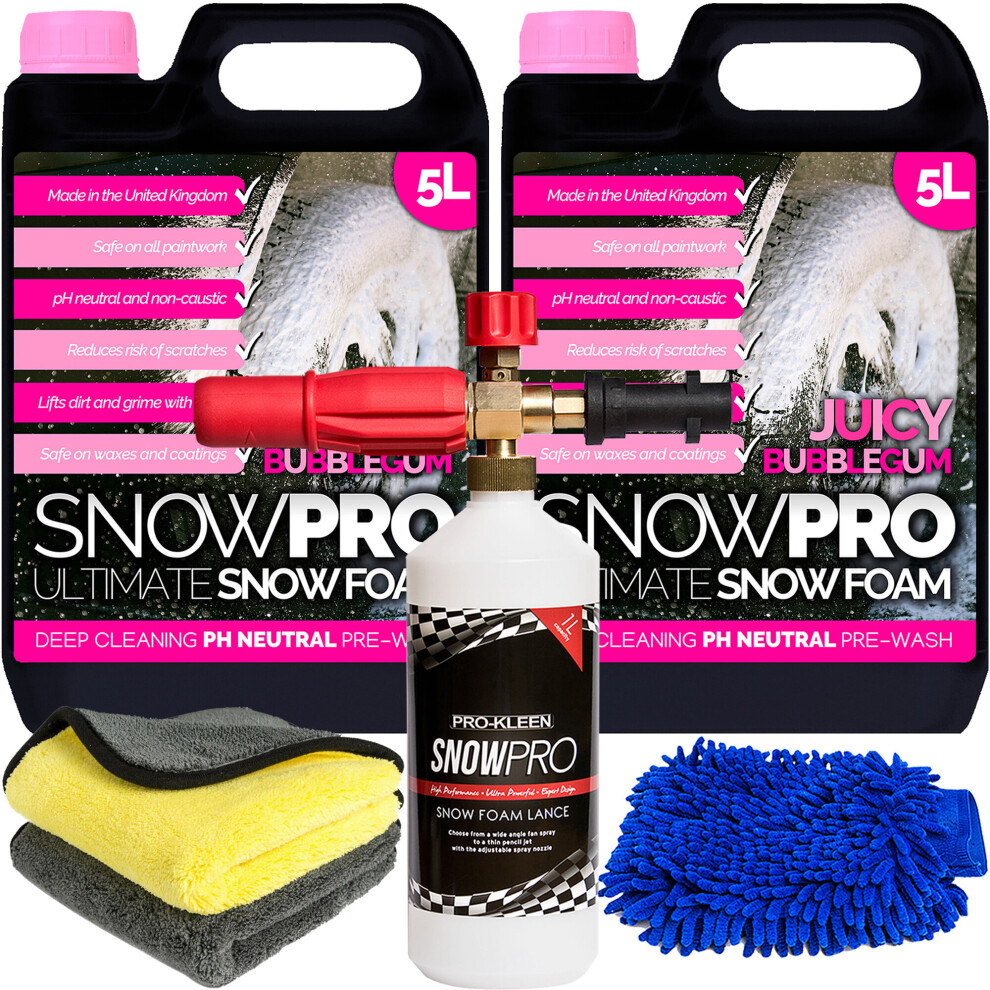 Snowpro (1 X Prokleen Karcher Lance, Mitt & 2 Cloths) Bubblegum Snow Foam 10L Detailing Kits