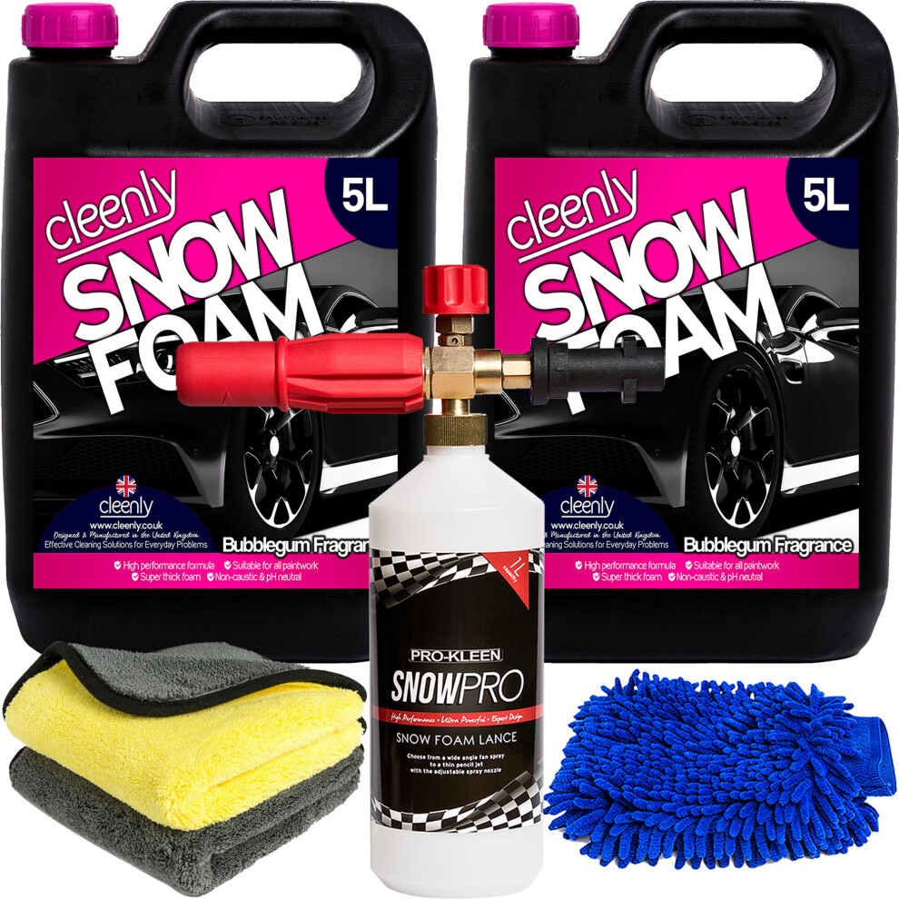 Cleenly (1 X Prokleen Karcher Lance, Mitt & 2 Cloths) Bubblegum Snow Foam 10L Detailing Kits