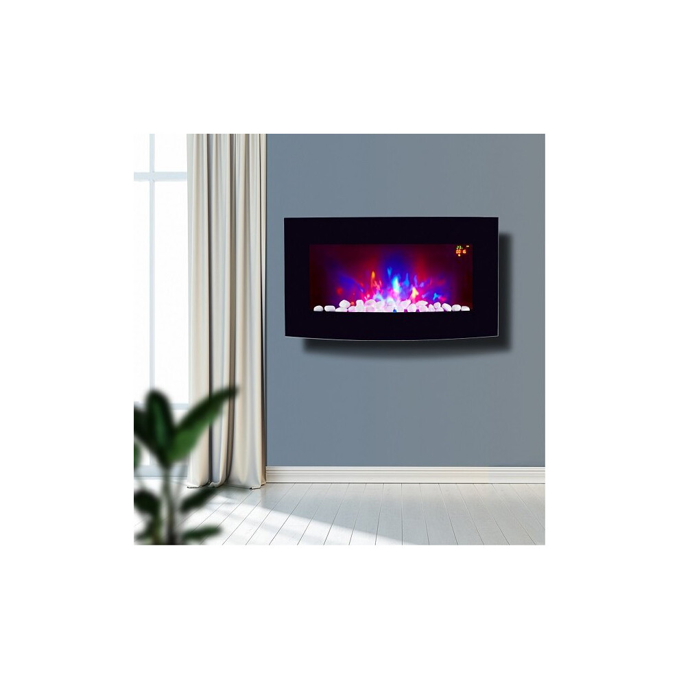 TruFlame LED Side Lit (7 colours) Wall Mounted Arched Glass Electric Fire with Pebble Effect