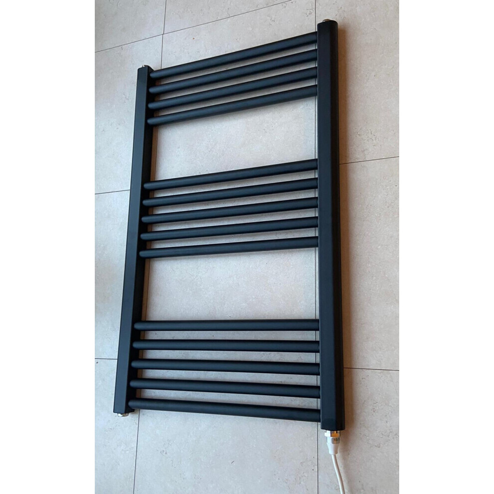 (Black, 500 X 800 Flat) Heat And Things Black & Anthracite Electric Heated Towel Rail Bathroom Radiator 3233824112759