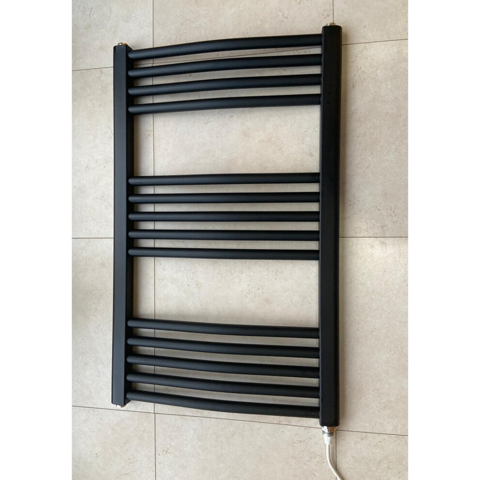 (Black, 500 X 800 Curved) Heat And Things Black & Anthracite Electric Heated Towel Rail Bathroom Radiator 3233824112766