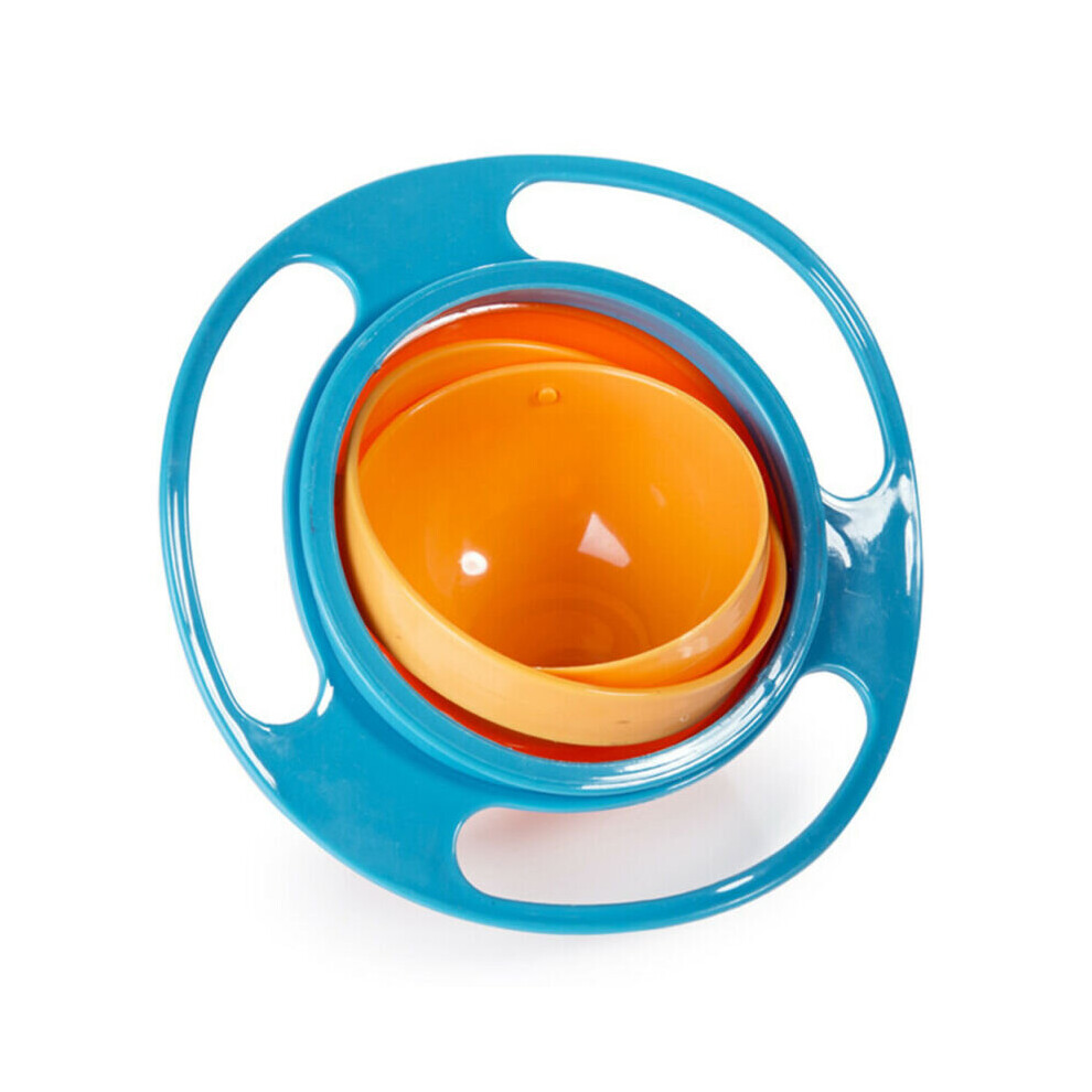 (Blue) Universal Baby Feeding Bowl 360 Degree Rotating Gyro Toddlers Spill-Proof Bowl Blue