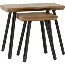 Quebec Wave Edge Nest of Tables Medium Oak Effect/Black Metal Legs