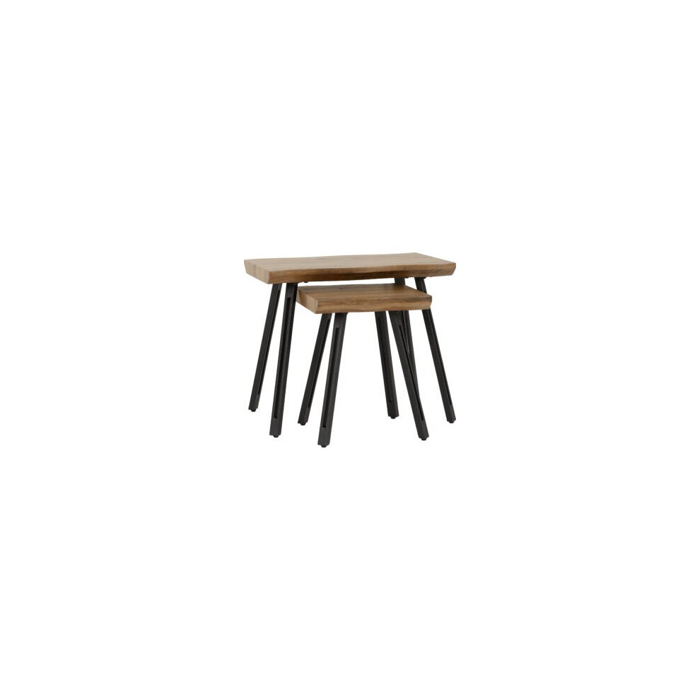 Quebec Wave Edge Nest of Tables Medium Oak Effect/Black Metal Legs
