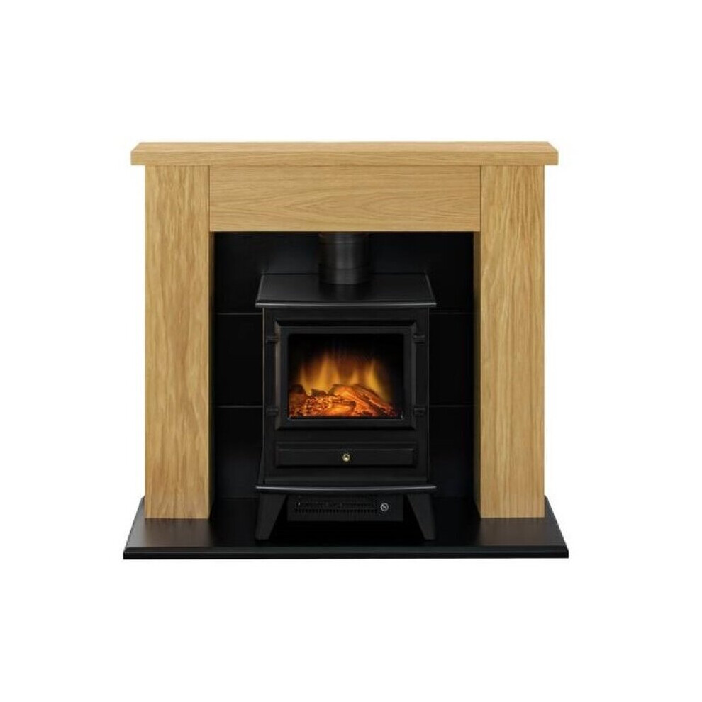 Adam Chester Stove Suite in Oak with Hudson Electric Stove in Black, 39 Inch