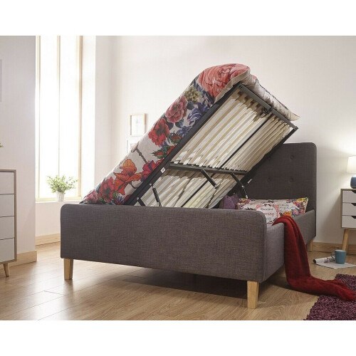 (3FT Single 90cm) Ashbourne Grey Fabric Side Lift Ottoman Bed