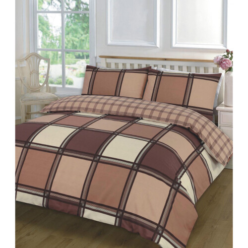 (Logan Chocolate, Single) Printed Duvet Cover set With Pillow Cases
