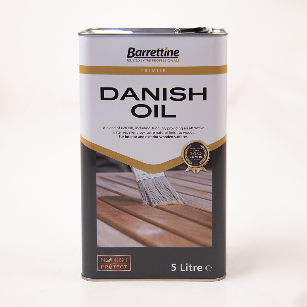 (Danish Oil - 5 Litre) Barrettine Raw Boiled Linseed Danish Oil Nourish Protect Brush Wood Treatment