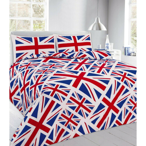 (Union Jack Red, Single) Printed Duvet Cover set With Pillow Cases