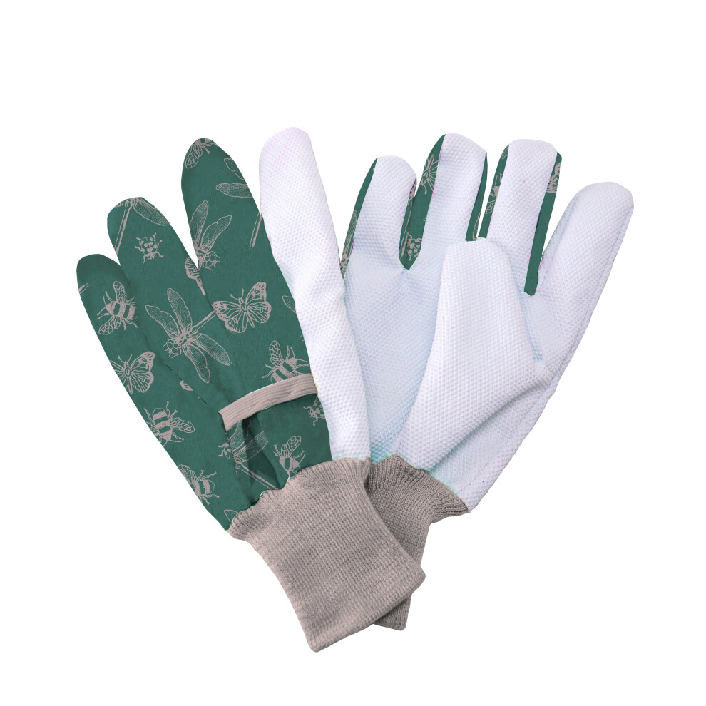 Kent & Stowe Women's Green Cotton Gardening Grip Gloves Flutter Bugs
