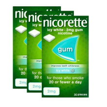 Nicorette Icy White Chewing Whitening Gum, 30 Pieces, 2 mg - Pack of 3