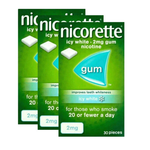 Nicorette Icy White Chewing Whitening Gum, 30 Pieces, 2 mg - Pack of 3