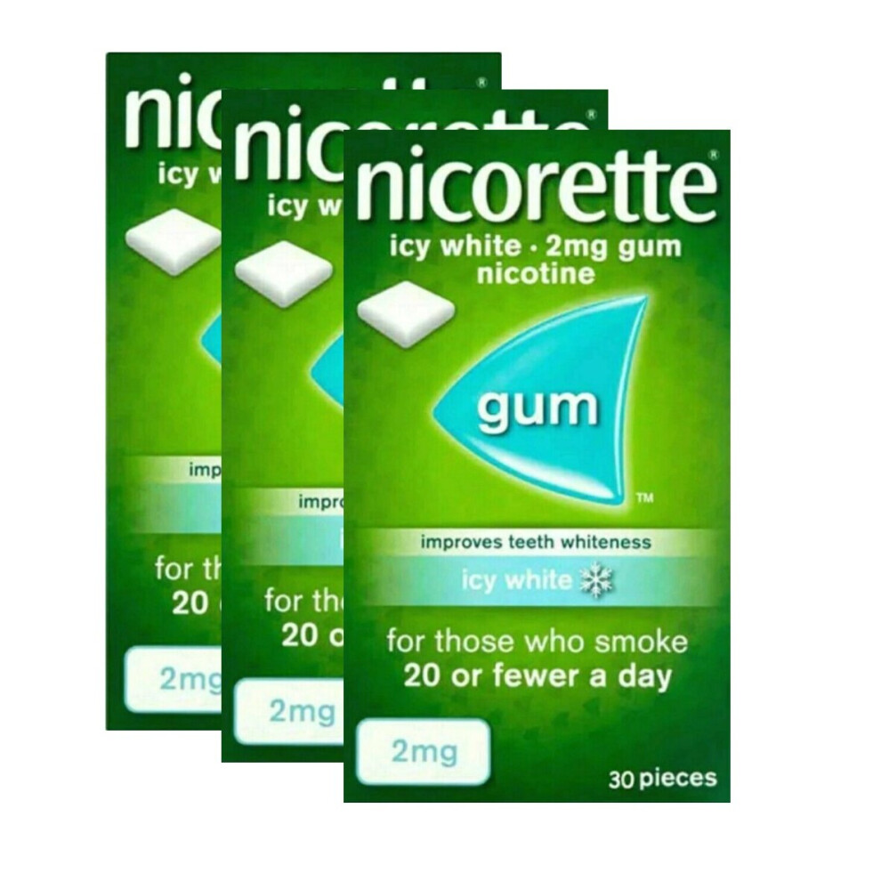 Nicorette Icy White Chewing Whitening Gum, 30 Pieces, 2 mg - Pack of 3