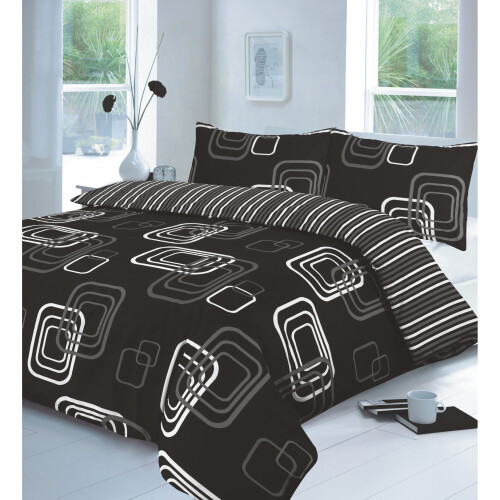 (Blake Black, Double) Printed Duvet Cover set With Pillow Cases