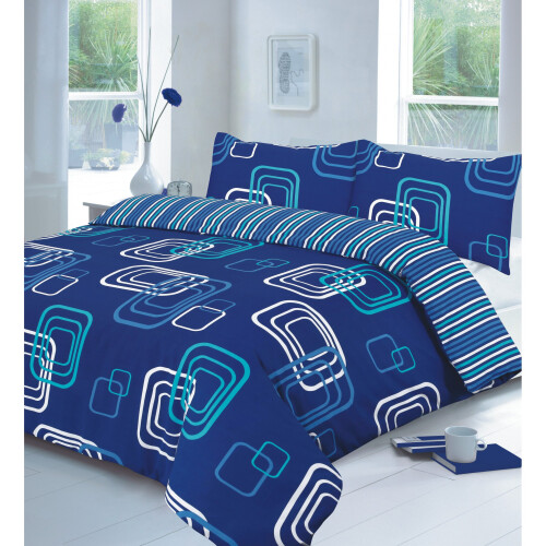 (Blake Blue, Double) Printed Duvet Cover set With Pillow Cases