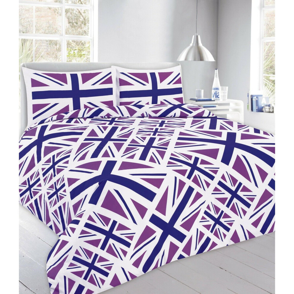 (Union Jack Lilac, King) Duvet Cover Set Union Jake with Pillow Case