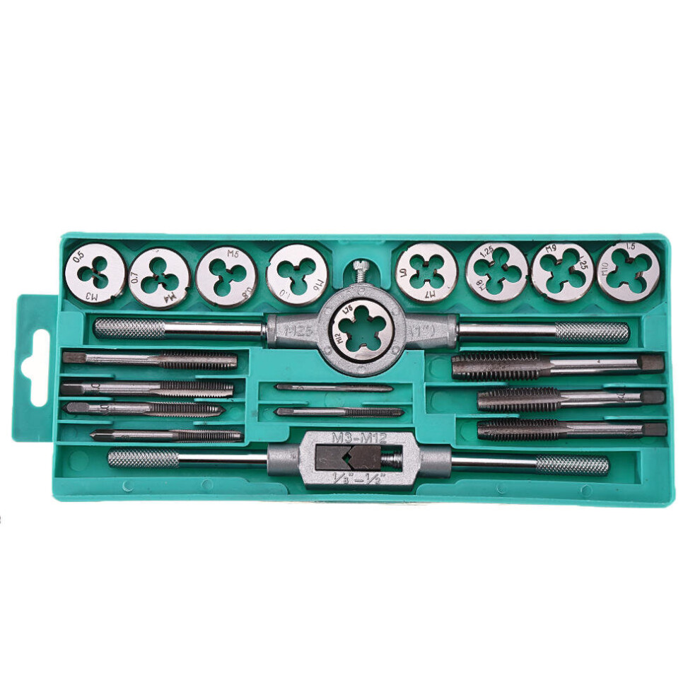 20Pcs Alloy Steel M3-M12 Screw Thread Metric Plugs Taps Tap Wrench Die Wrench Set Silver Color 6901722583304