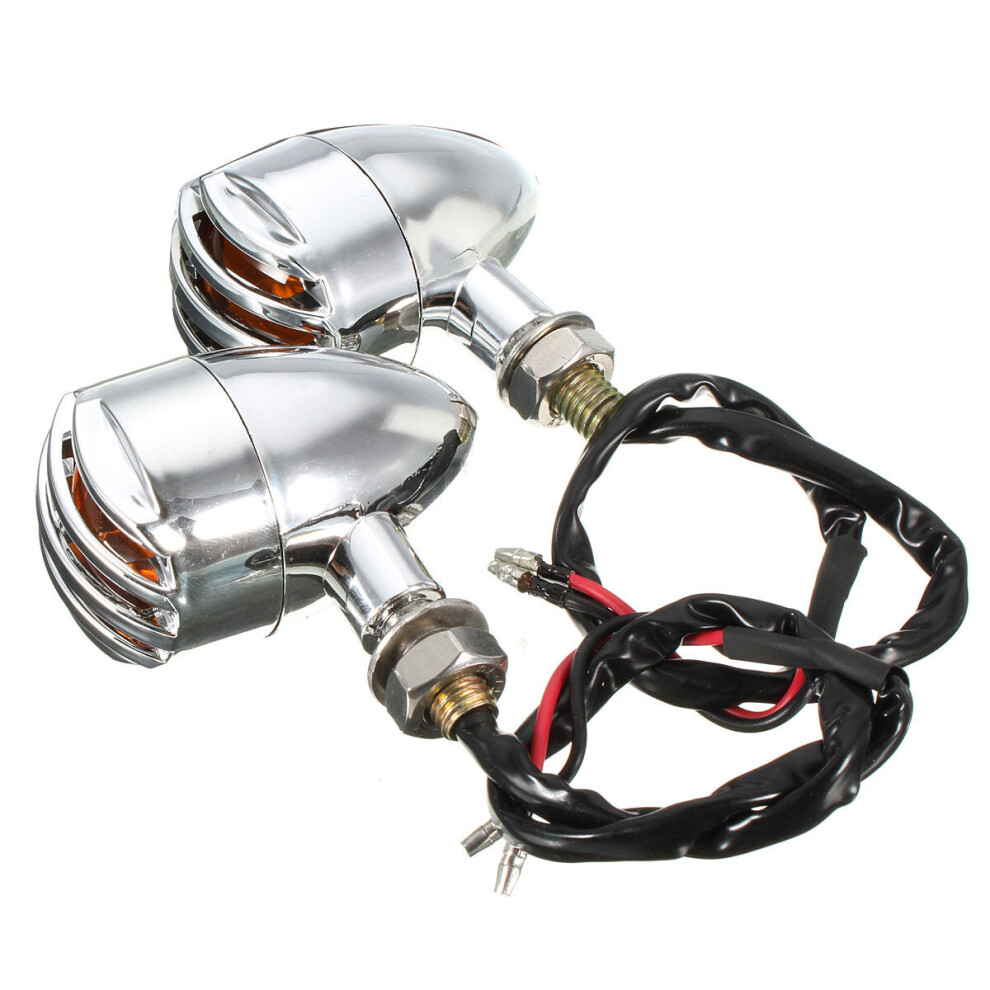 2Pcs 12V Motorcycle Turn Signal Indicator Lights Lamp For Harley Color Amber/Silver 8651920568853