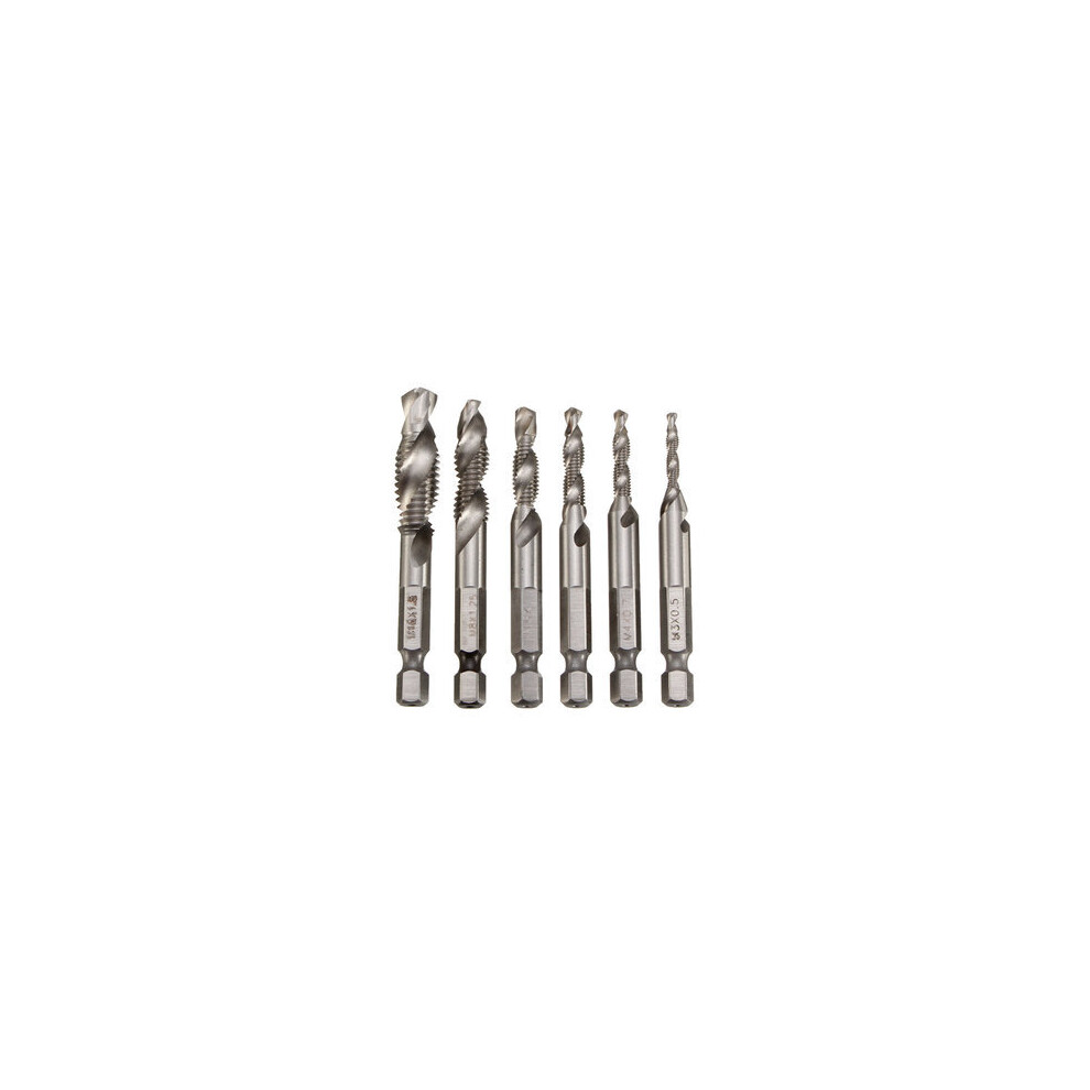 6Pcs Hss 1/4 Inch Hex Shank Combination Metric Drill Tap Bit Set M3-M10 840079080318