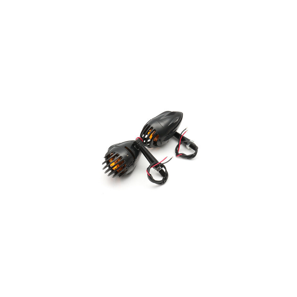 Pair Motorcycle Grille Bullet Turn Signal Indicator For Harley Chopper Color Amber/Light/Black 4191026597486