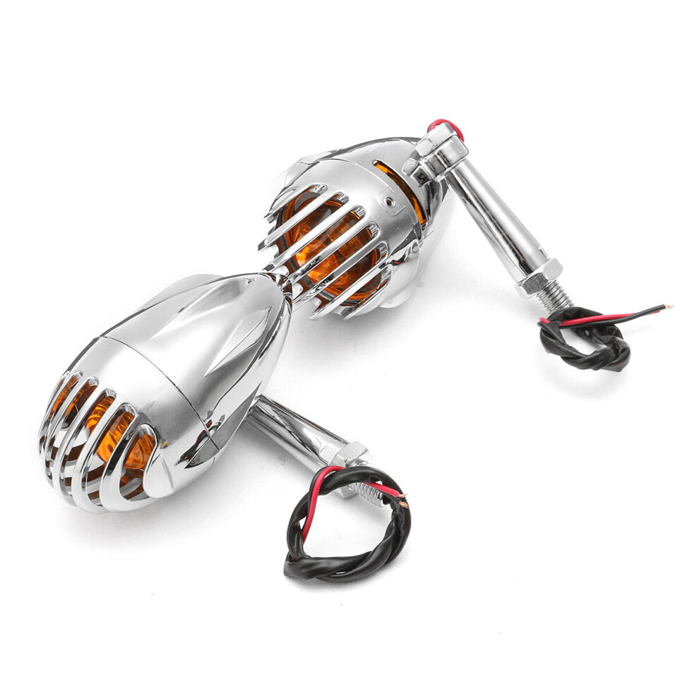 Pair Motorcycle Grille Bullet Turn Signal Indicator For Harley Chopper Chrome Color Amber/Light 4191026597493