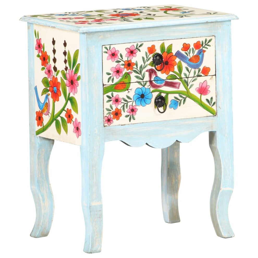 vidaXL Solid Mango Wood Hand Painted Bedside Cabinet Nightstand Furniture