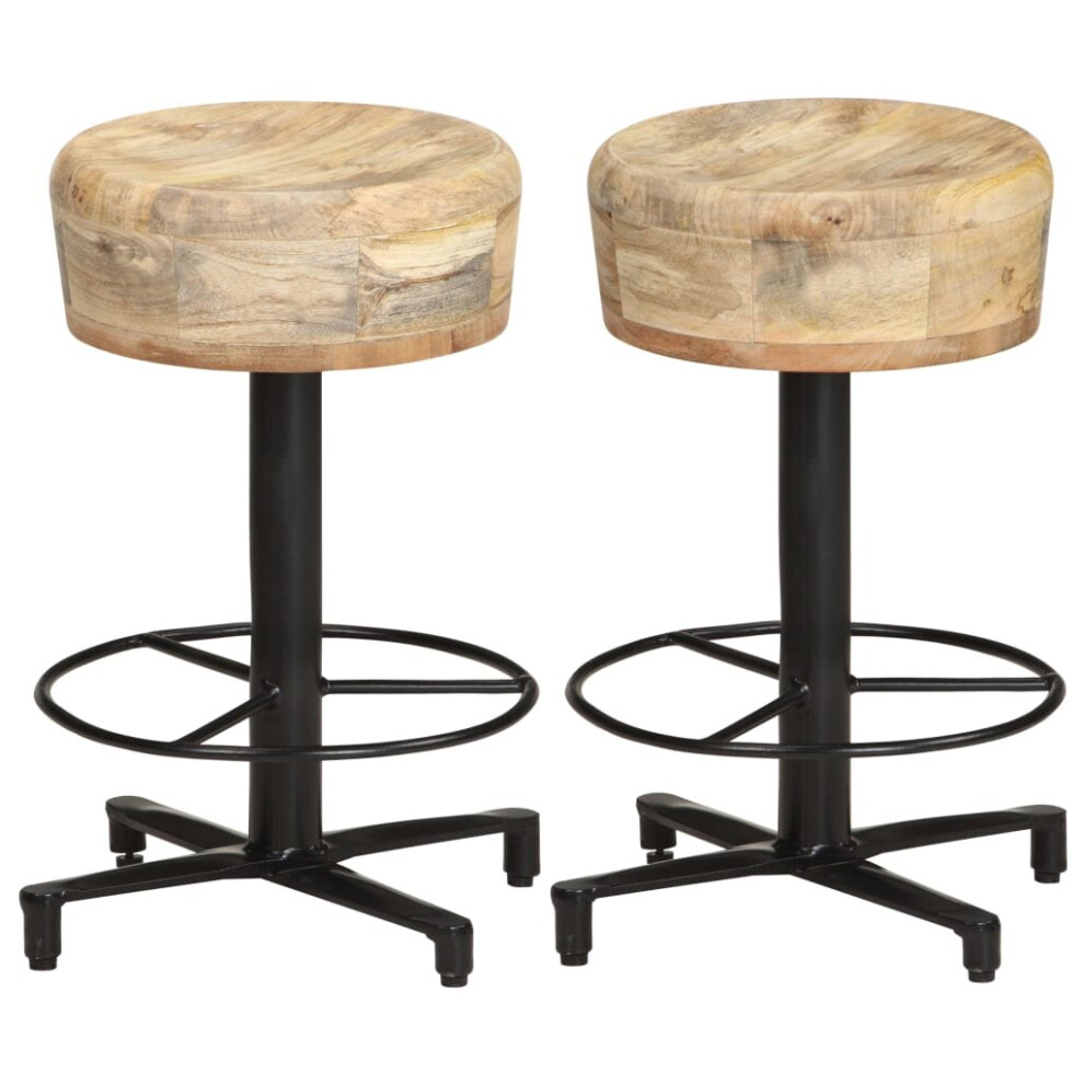 vidaXL 2x Solid Mango Wood Bar Stools 52 cm Wooden Bistro Pub Counter Chair