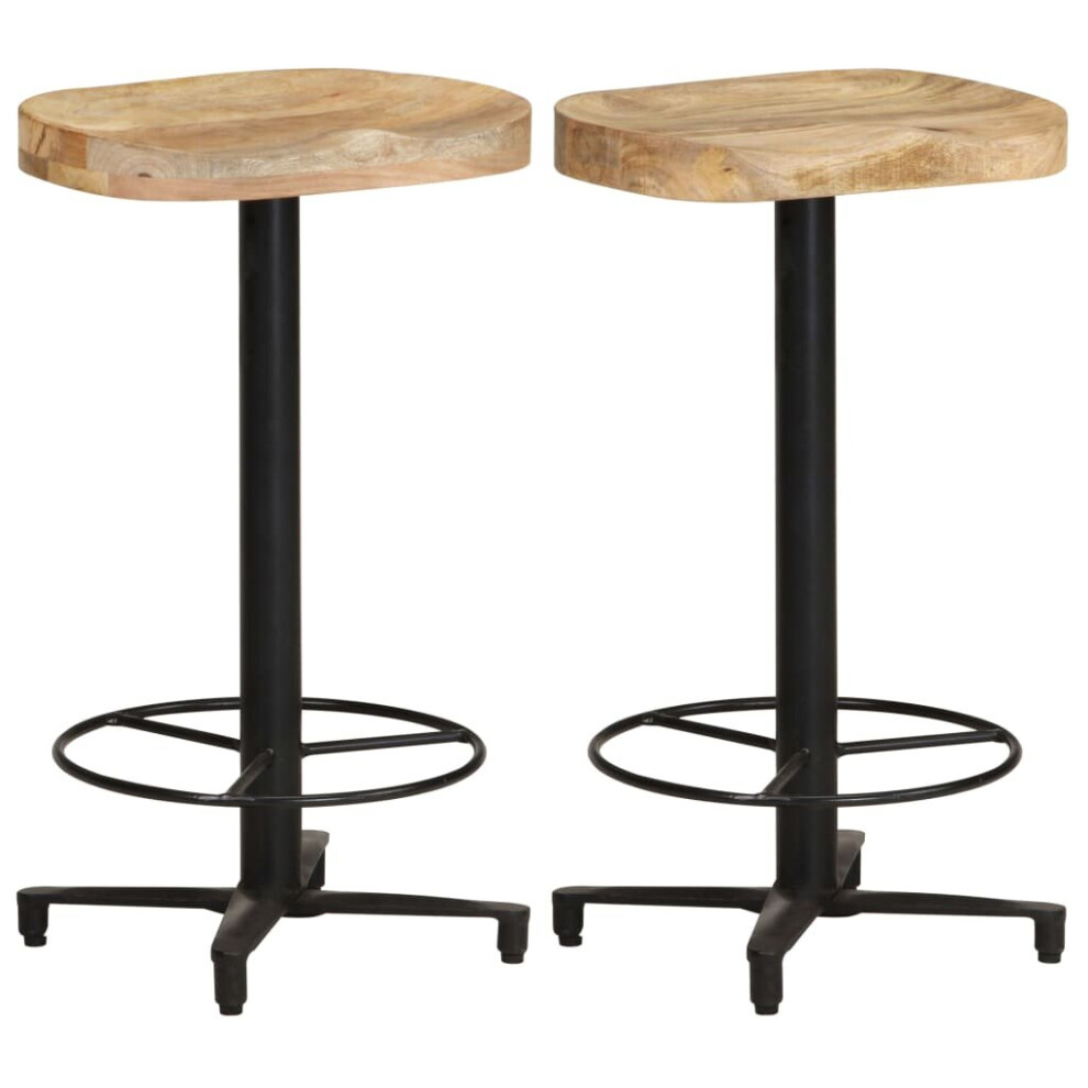 vidaXL 2x Solid Mango Wood Bar Stools 66 cm Wooden Bistro Pub Counter Chair