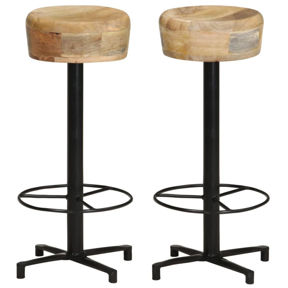 vidaXL 2x Solid Mango Wood Bar Stools 76 cm Wooden Bistro Pub Counter Chair