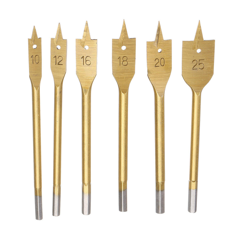 6Pcs 10-25Mm Flat Spade Wood Drill Hex Shank Woodworking Spade Drill Bit 840079087461