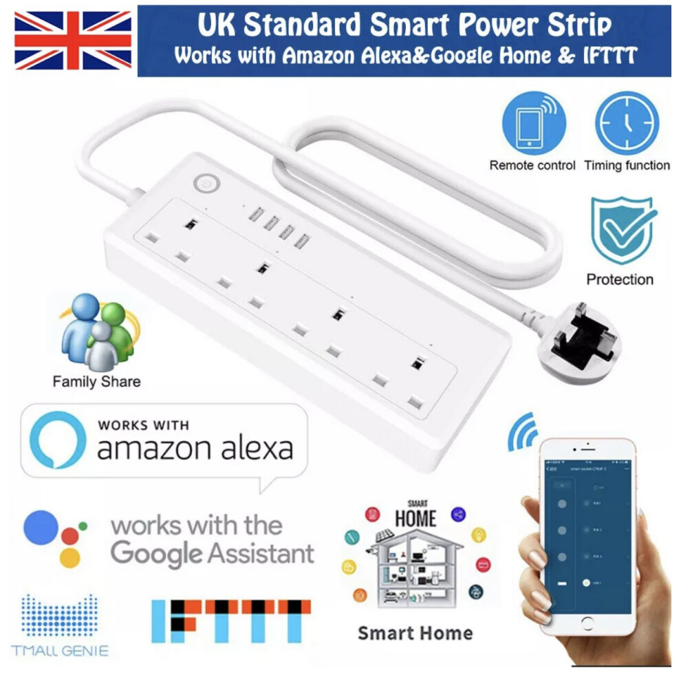 Smart Wifi Socket Power Strip Extension Lead USB Plug Voice Control IOS Android Amazon Alexa Echo Google Home IFTTT