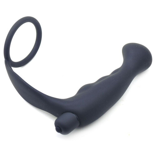 Black Silicone Anal Plug Vibrator with Cock Ring 1