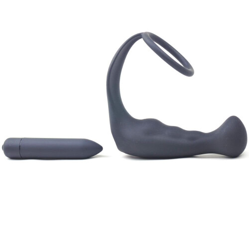 Black Silicone Anal Plug Vibrator with Cock Ring 2